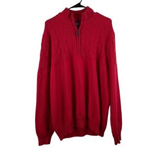Izod Mens 2XL Sweater Jester Red 1/4 Zip Pullover Cable Knit Sweater